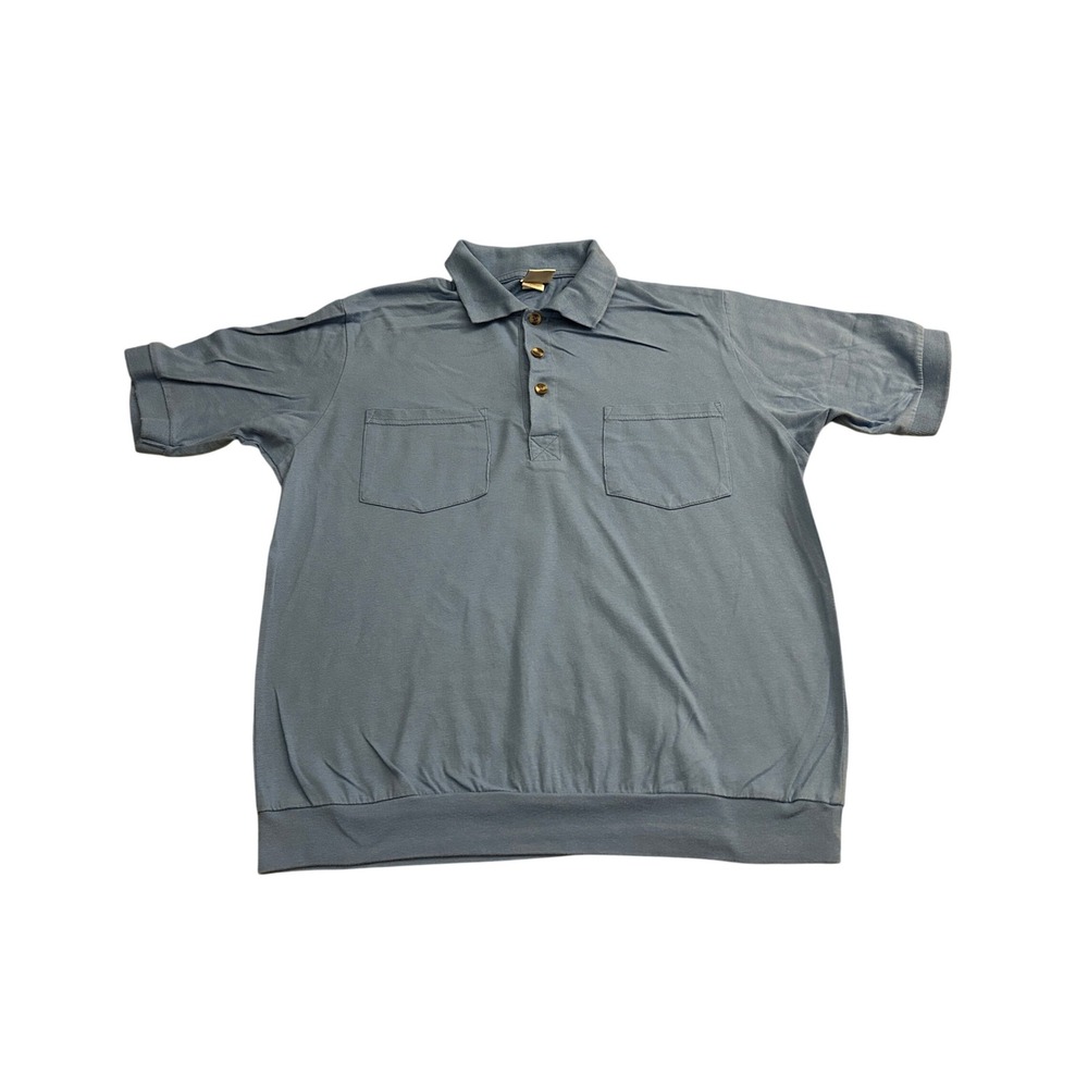 Haband Polo Shirt Mens Medium Blue Excellent Short Sleeve Banded Bottom 13T